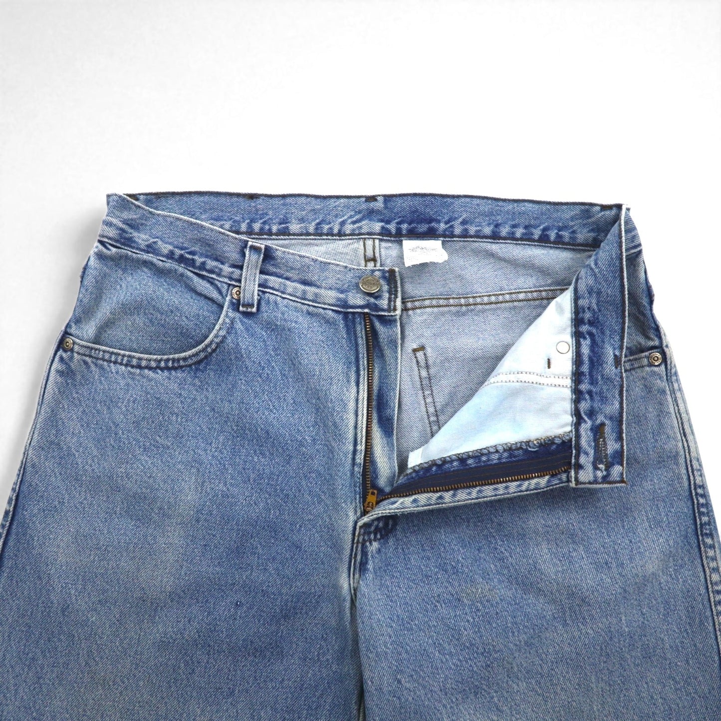 HARLEY DAVIDSON Relaxed Fit Tapered Denim Pants, Size L, Indigo, Zipper Fly, Leather Patch, Made in Mexico