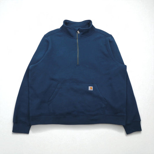 Carhartt Relaxed Fit Half-Zip Sweatshirt, Size 2XL, Blue, Kangaroo Pocket, Fleece Lining, 105657
