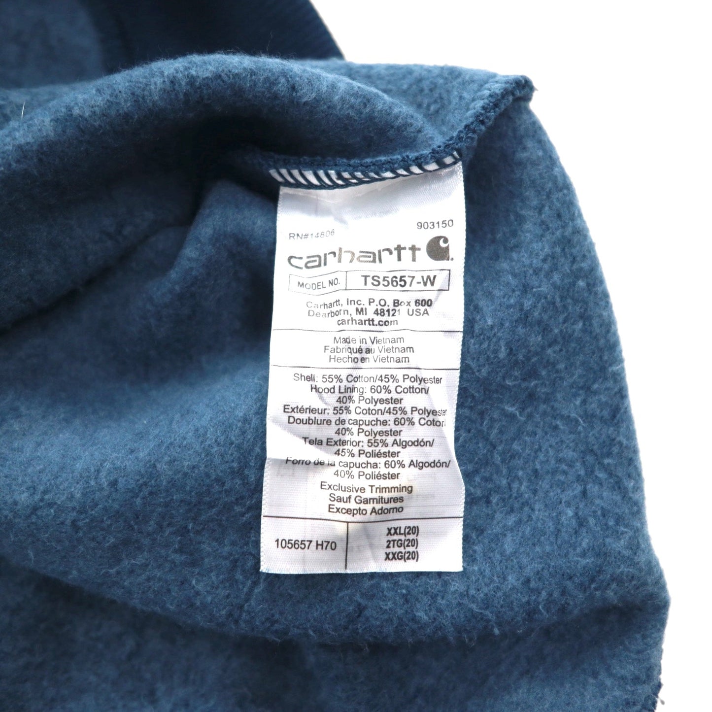Carhartt Relaxed Fit Half-Zip Sweatshirt, Size 2XL, Blue, Kangaroo Pocket, Fleece Lining, 105657