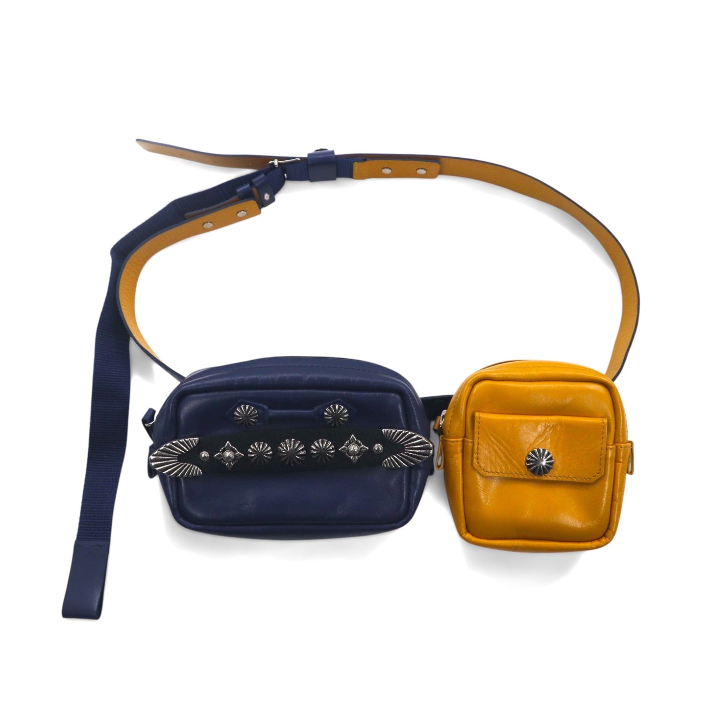 TOGA VIRILIS Belt Bag, Waist Bag, Body Bag in Yellow and Navy with Metal Conchos