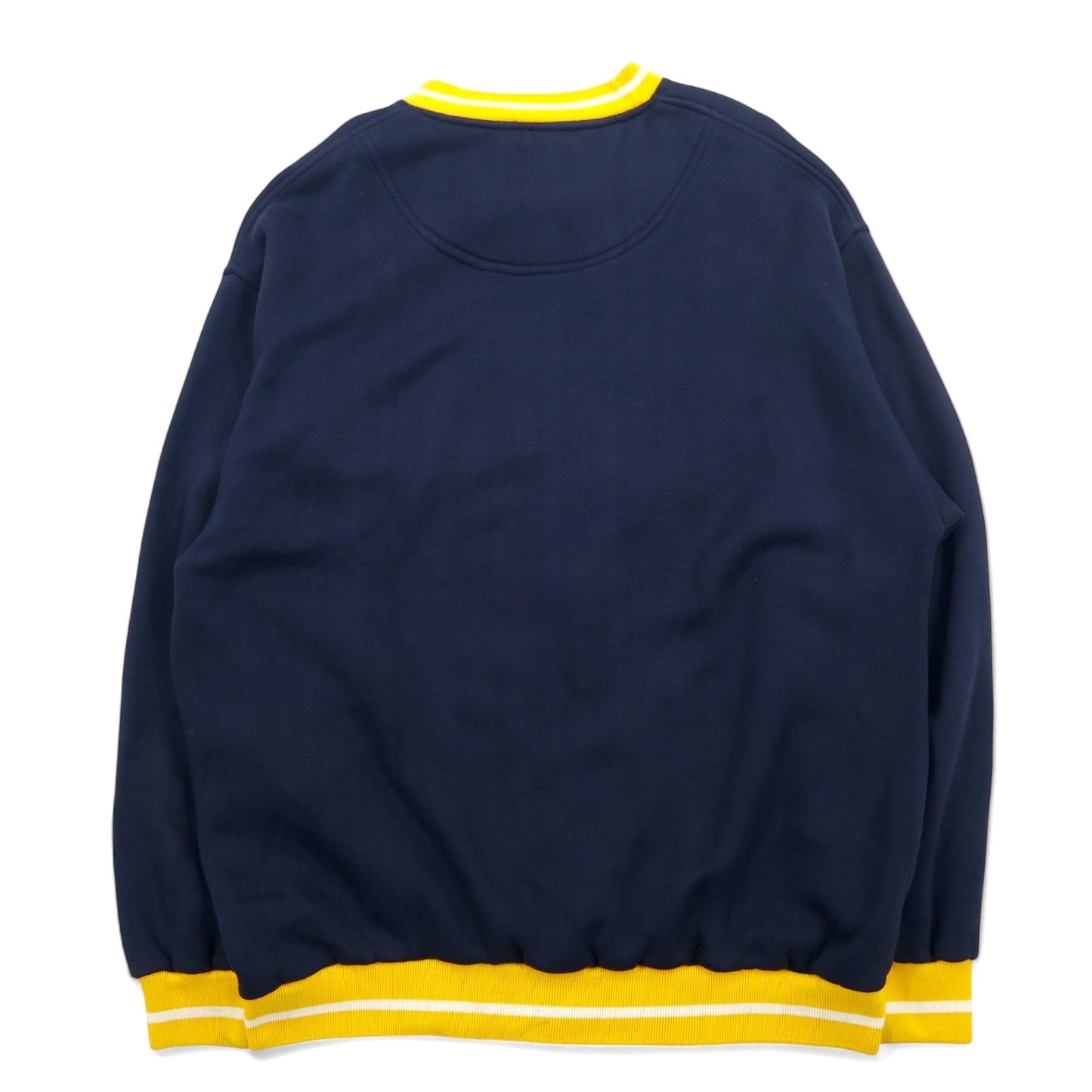 90年代 PJ MARK リブライン スウェット L ネイビー イエロー アクリル カレッジ MICHIGAN ミシガン