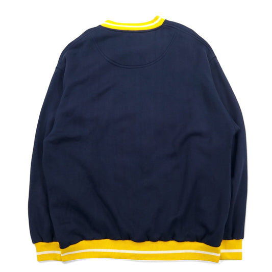 90年代 PJ MARK リブライン スウェット L ネイビー イエロー アクリル カレッジ MICHIGAN ミシガン