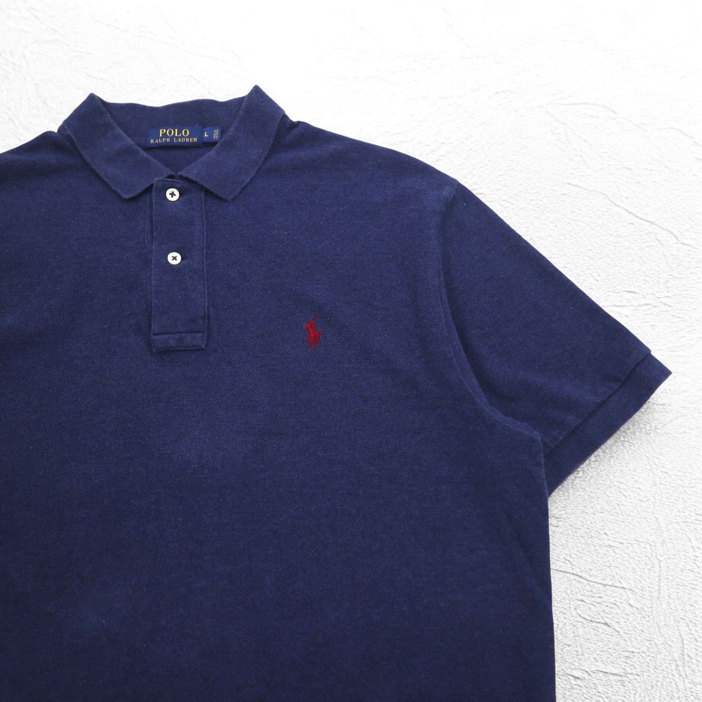 POLO RALPH LAUREN Polo Shirt, Size L, Navy Cotton, Pique, Small Pony Embroidery