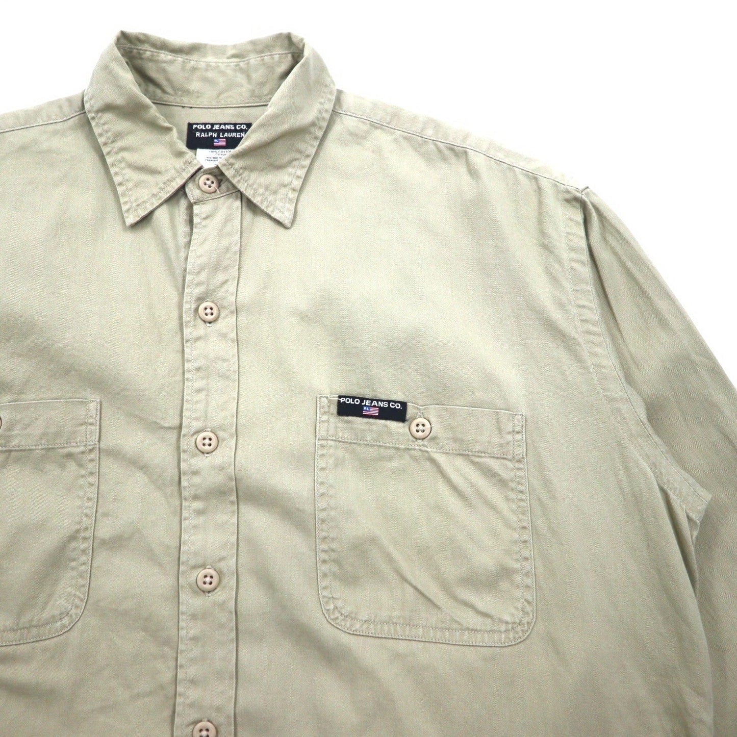 POLO JEANS CO. RALPH LAUREN 90年代 シグネチャー ツイル ワークシャツ L ベージュ 胸ポケット