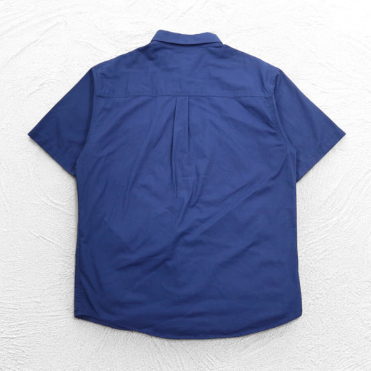 Carhartt Short Sleeve Work Shirt, Size L, Navy, Cotton, Chest Pocket, American Embroidered Timber, 384-19, Made in Mexico