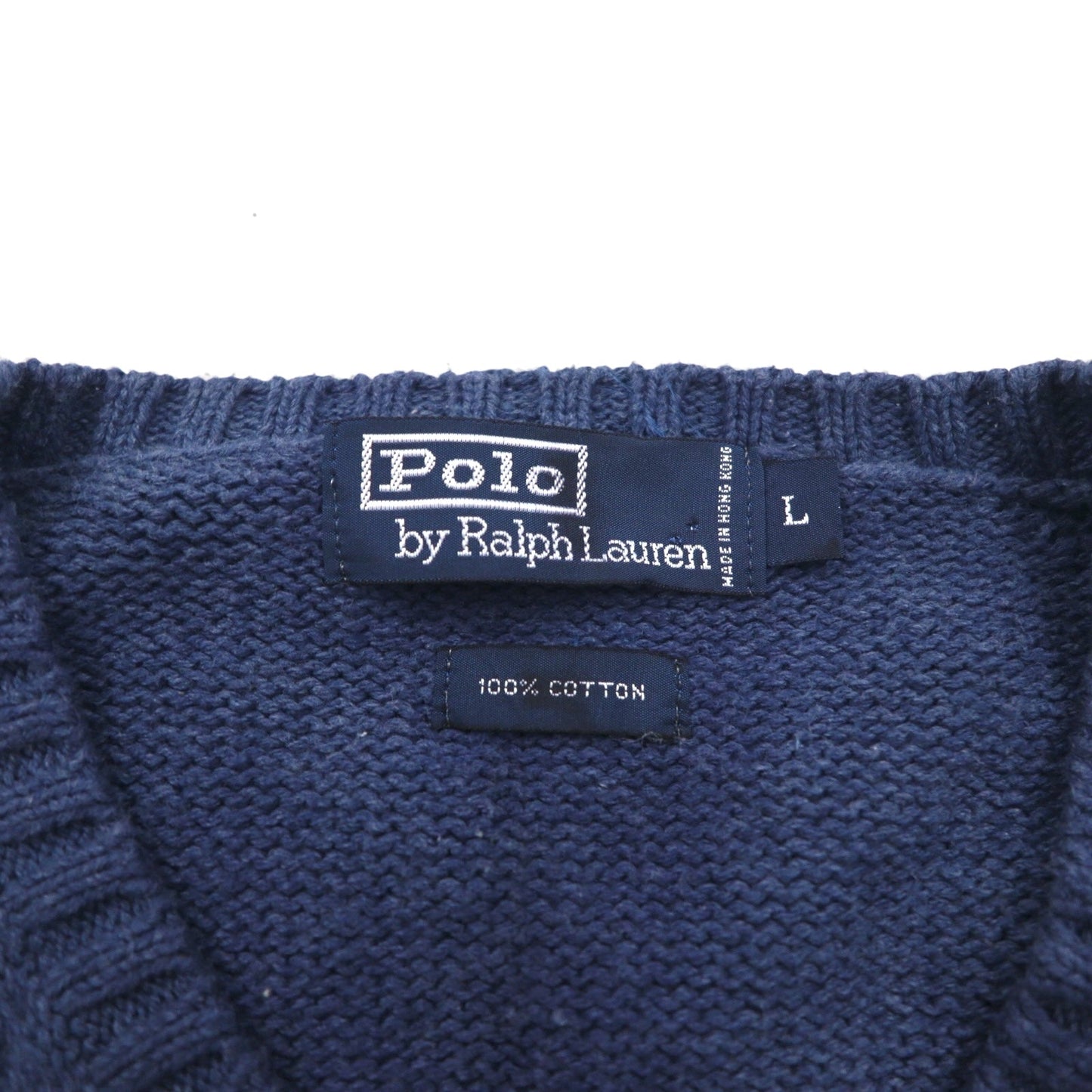 Polo by Ralph Lauren 90s V-neck cotton knit vest, size L, navy, with small pony embroidery