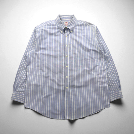 Brooks Brothers 346 オックスフォード ボタンダウンシャツ XL ブルー ストライプ ワンポイントロゴ刺繍