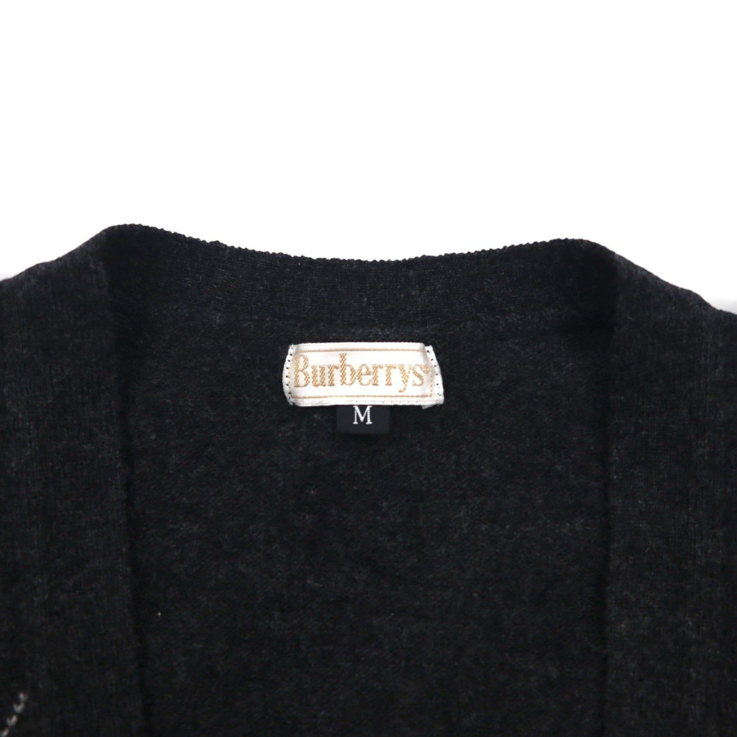 BURBERRYS 90年代 日本製 オールド アーガイル ニット カーディガン M グレー ウール 金ボタン オーバーサイズ ロング丈