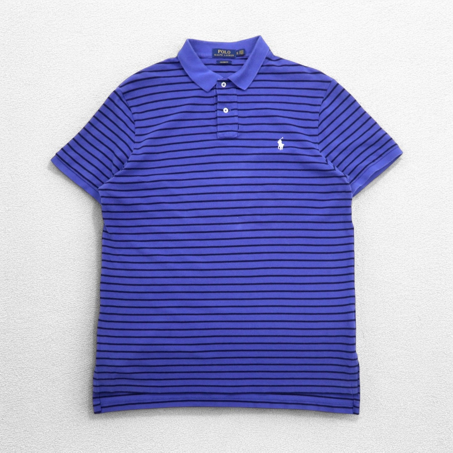 POLO RALPH LAUREN カスタムフィット ボーダー ポロシャツ XL CUSTOM FIT ブルー 鹿の子 スモールポニー刺繍