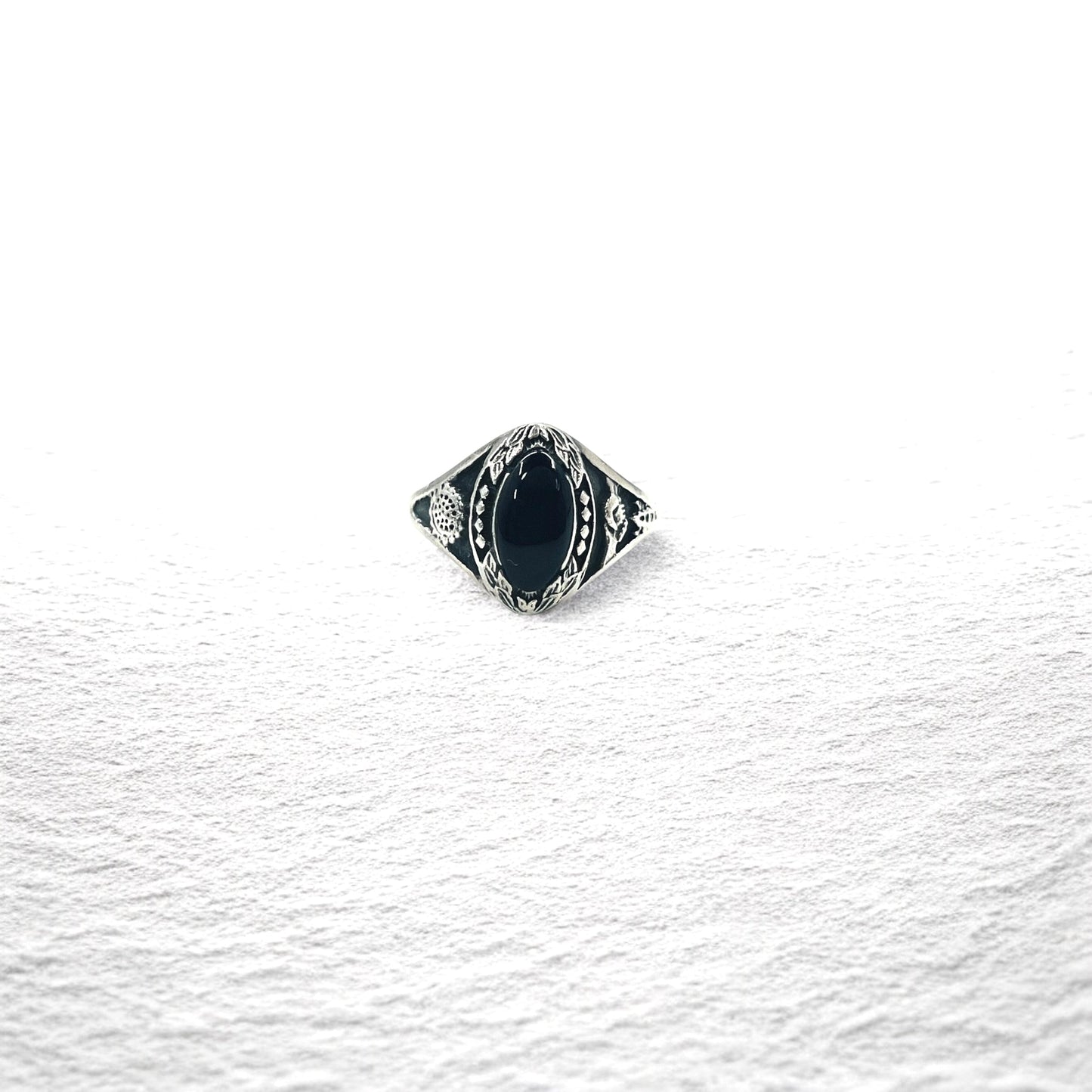 Vintage Silver Onyx Ring, Black Onyx, Size 14, Silver 925