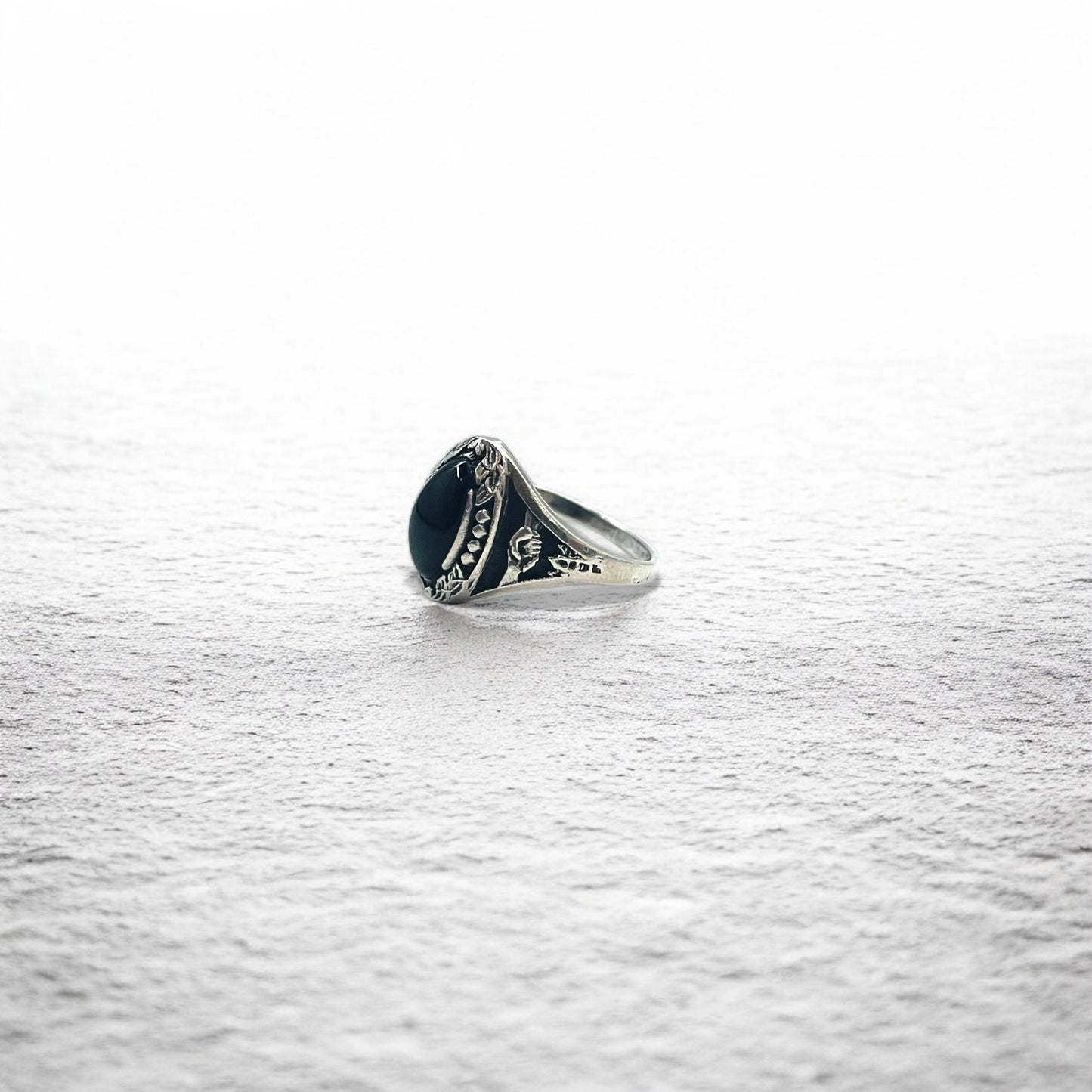 Vintage Silver Onyx Ring, Black Onyx, Size 14, Silver 925