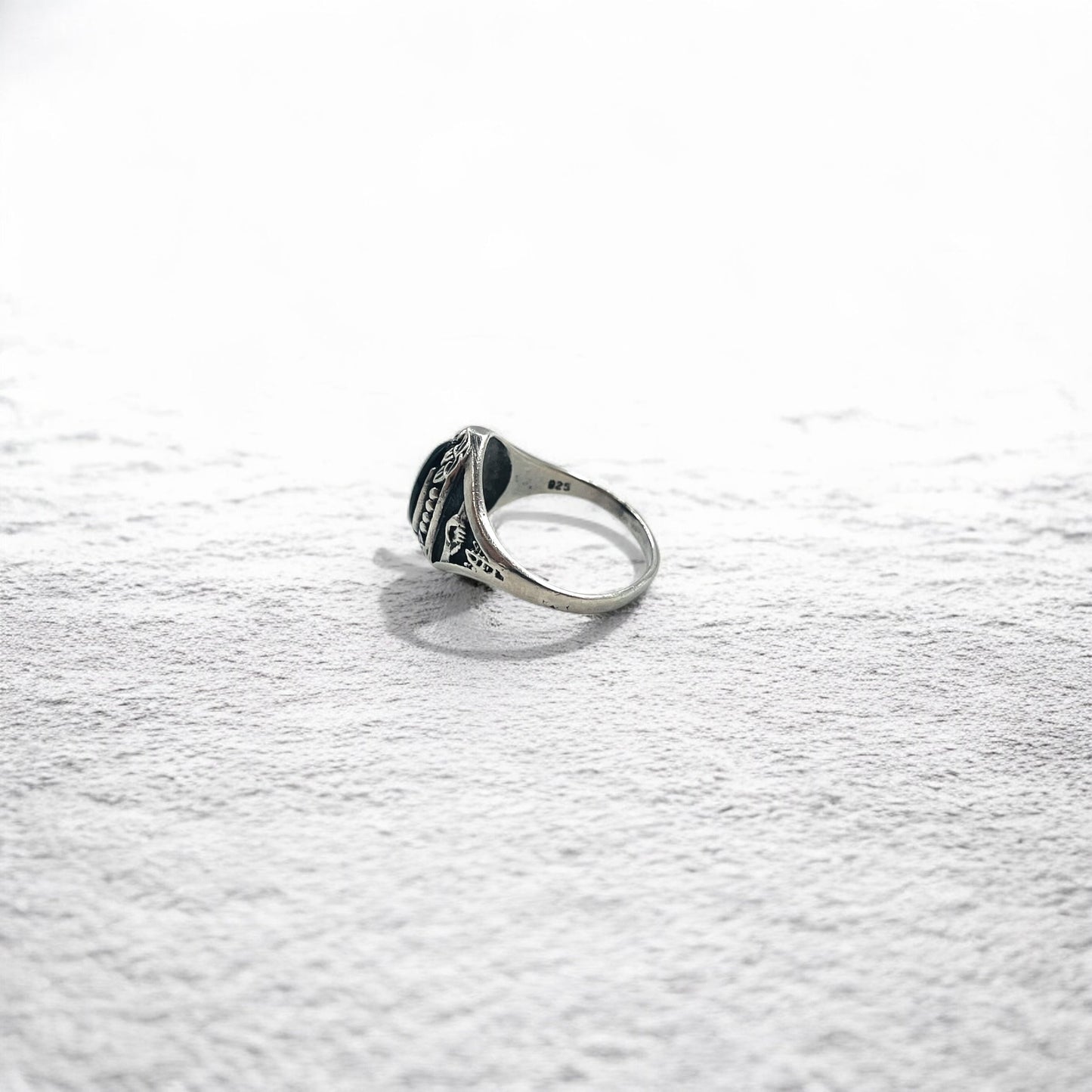 Vintage Silver Onyx Ring, Black Onyx, Size 14, Silver 925
