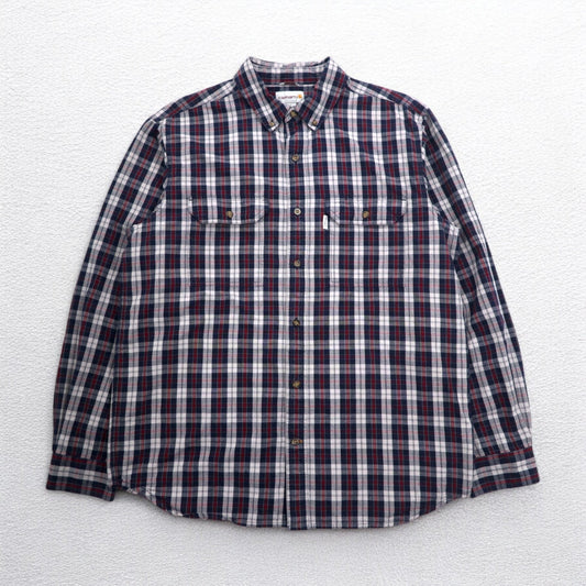 Carhartt Relaxed Fit Button-Down Flannel Shirt, Size L, Gray Check, Chest Pocket, 102214 412