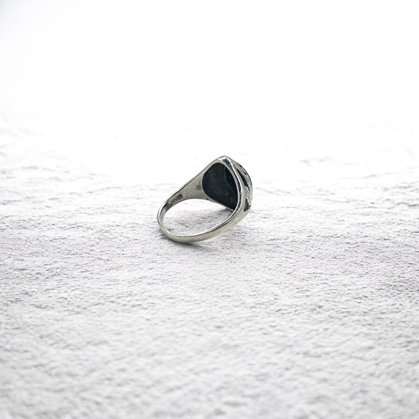 Vintage Silver Onyx Ring, Black Onyx, Size 14, Silver 925