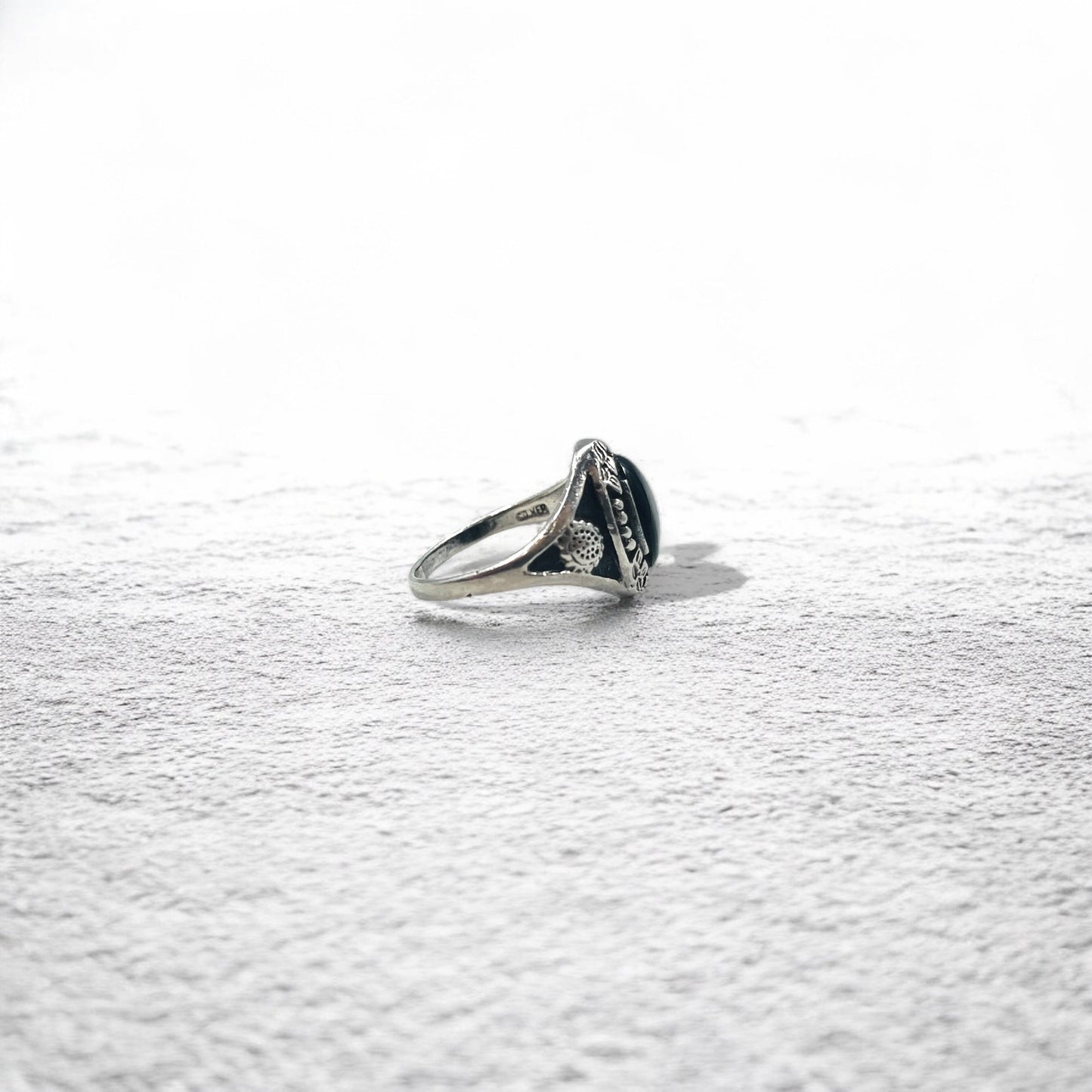 Vintage Silver Onyx Ring, Black Onyx, Size 14, Silver 925