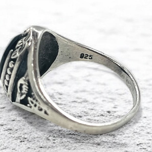 Vintage Silver Onyx Ring, Black Onyx, Size 14, Silver 925