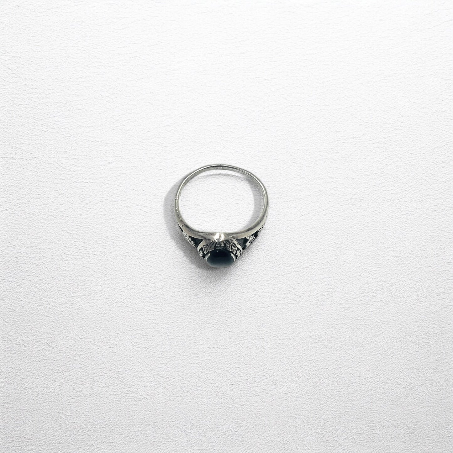 Vintage Silver Onyx Ring, Black Onyx, Size 14, Silver 925