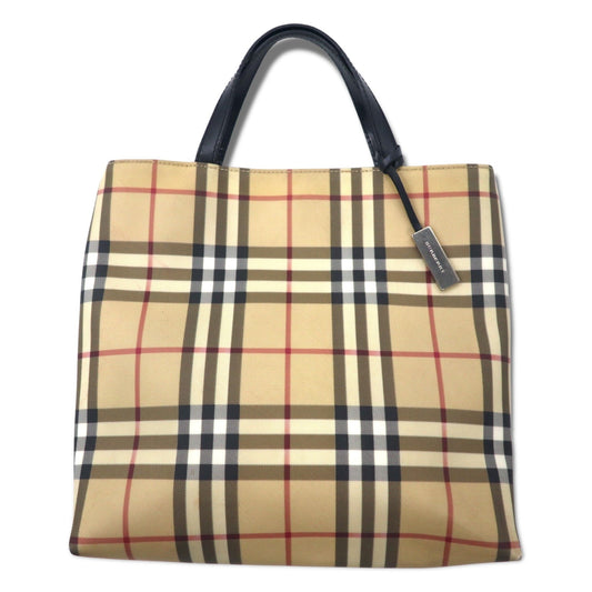 BURBERRY Nova Check Tote Bag Handbag with PVC and Leather Handles in Beige