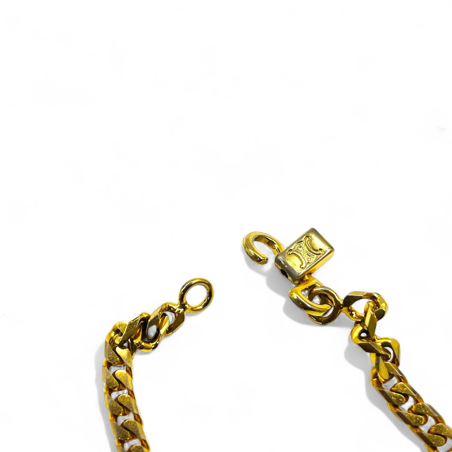 Vintage Celine Curb Chain Bracelet in Gold with Triomphe ID Plate, Made in Italy