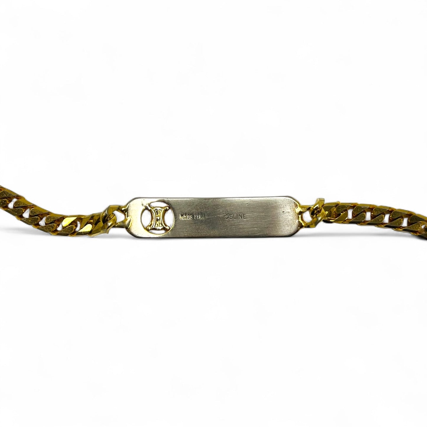 Vintage Celine Curb Chain Bracelet in Gold with Triomphe ID Plate, Made in Italy