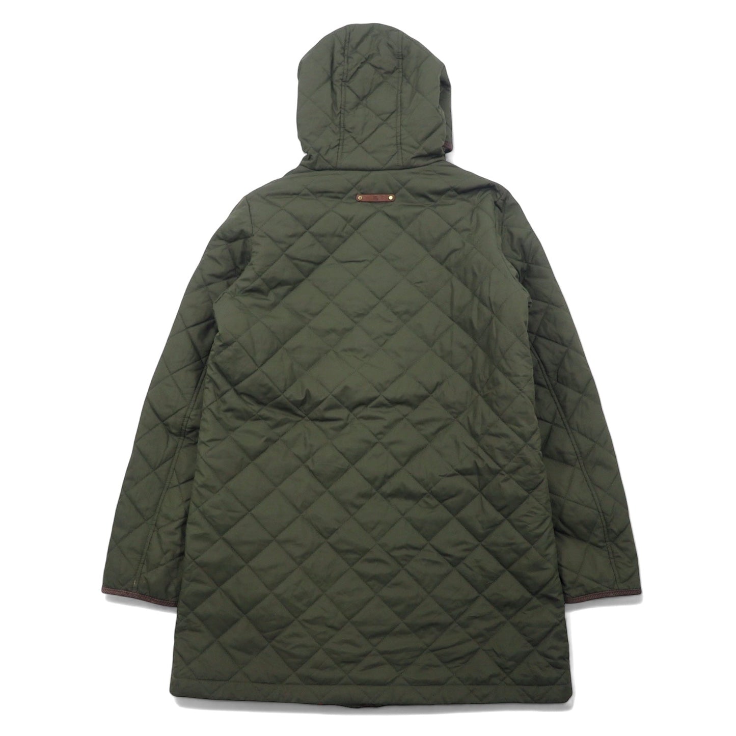 LAUREN RALPH LAUREN hooded quilted jacket, size L, khaki polyester with scarf pattern lining