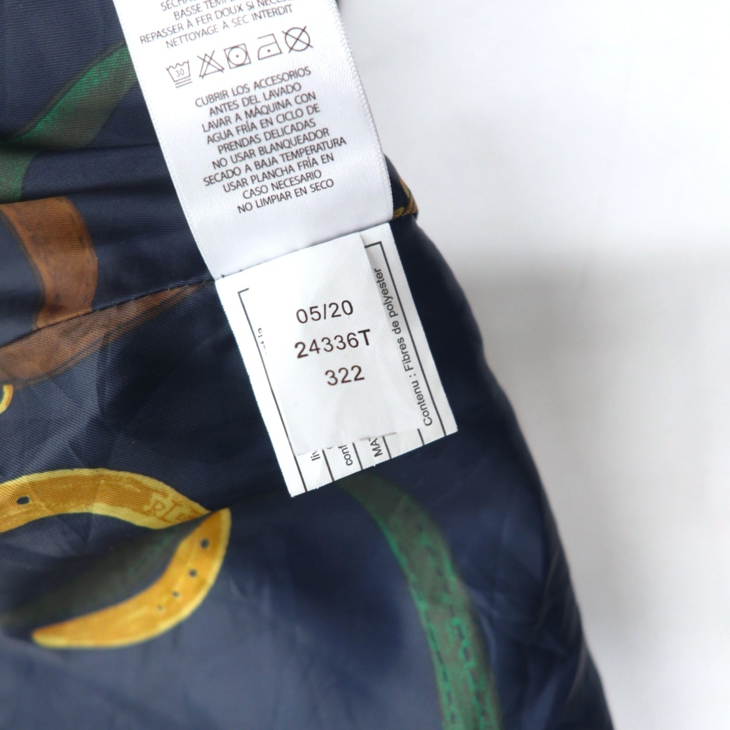 LAUREN RALPH LAUREN hooded quilted jacket, size L, khaki polyester with scarf pattern lining