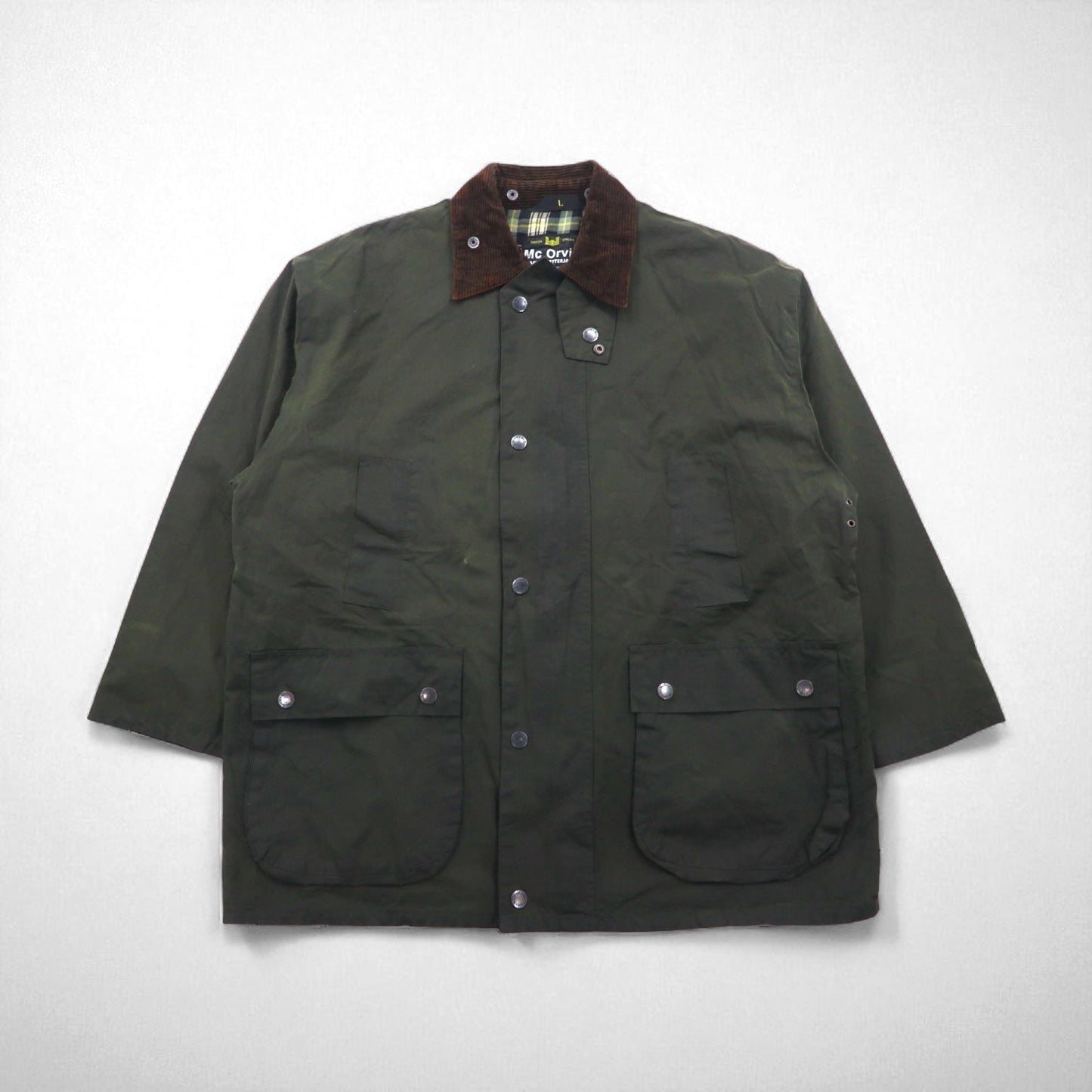 Mc Orvis 90年代 イギリス製 オイルドジャケット L カーキ 防水 コットン 裏地チェック