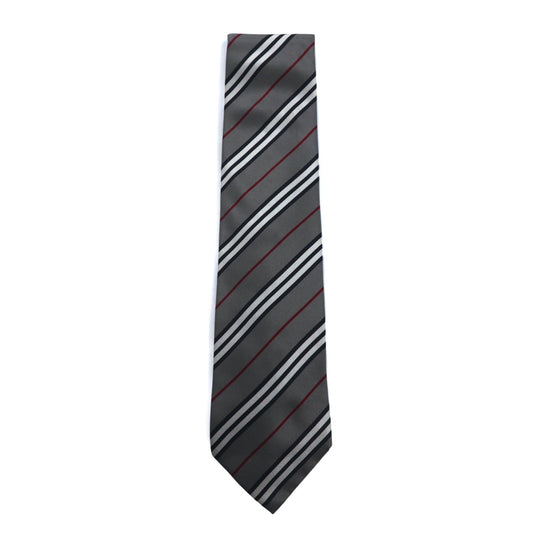 BURBERRY Made in Italy Tie, Grey Regimental Stripe Silk