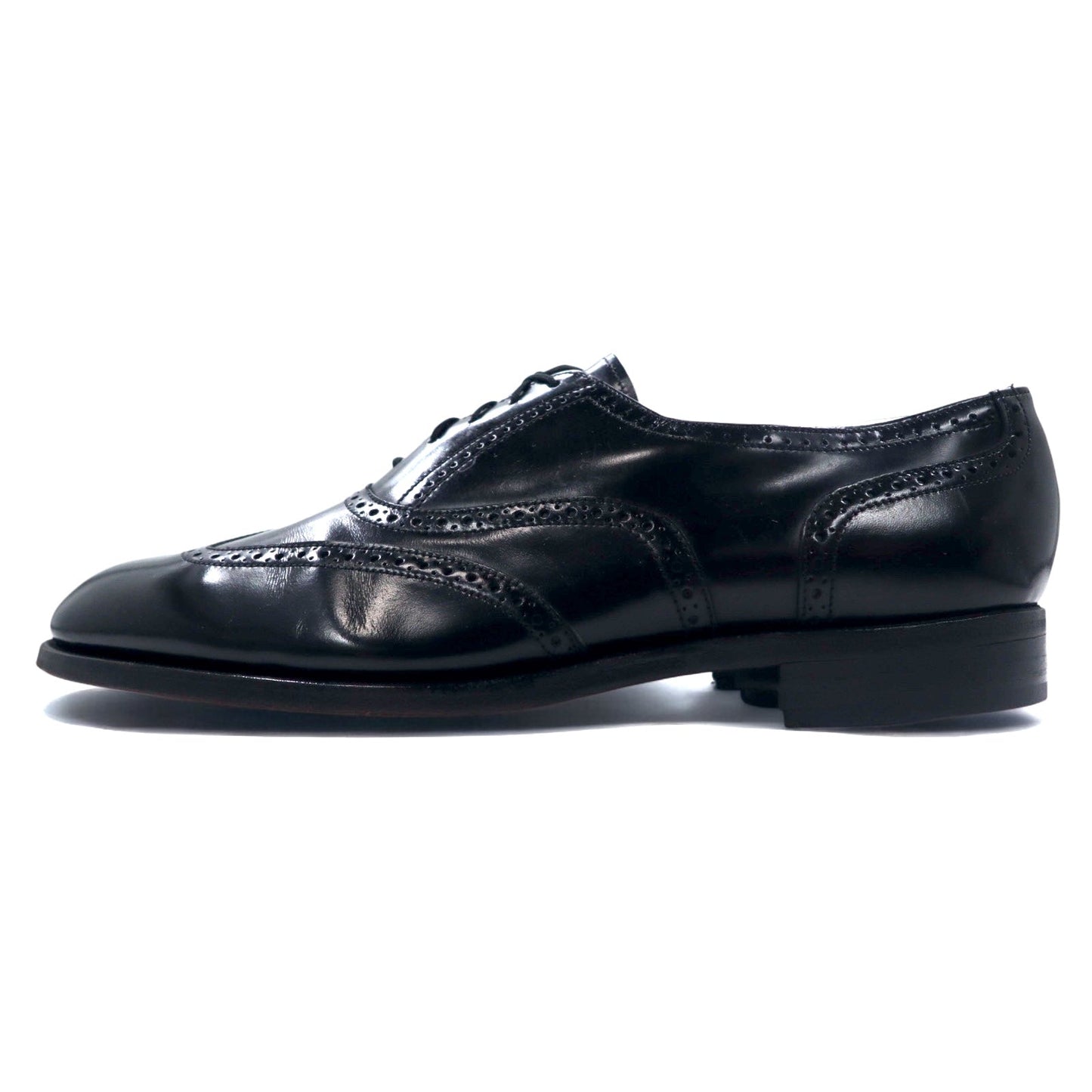 FLORSHEIM 80s Wingtip Medallion Dress Shoes, Size 28cm, Black Leather, 20364