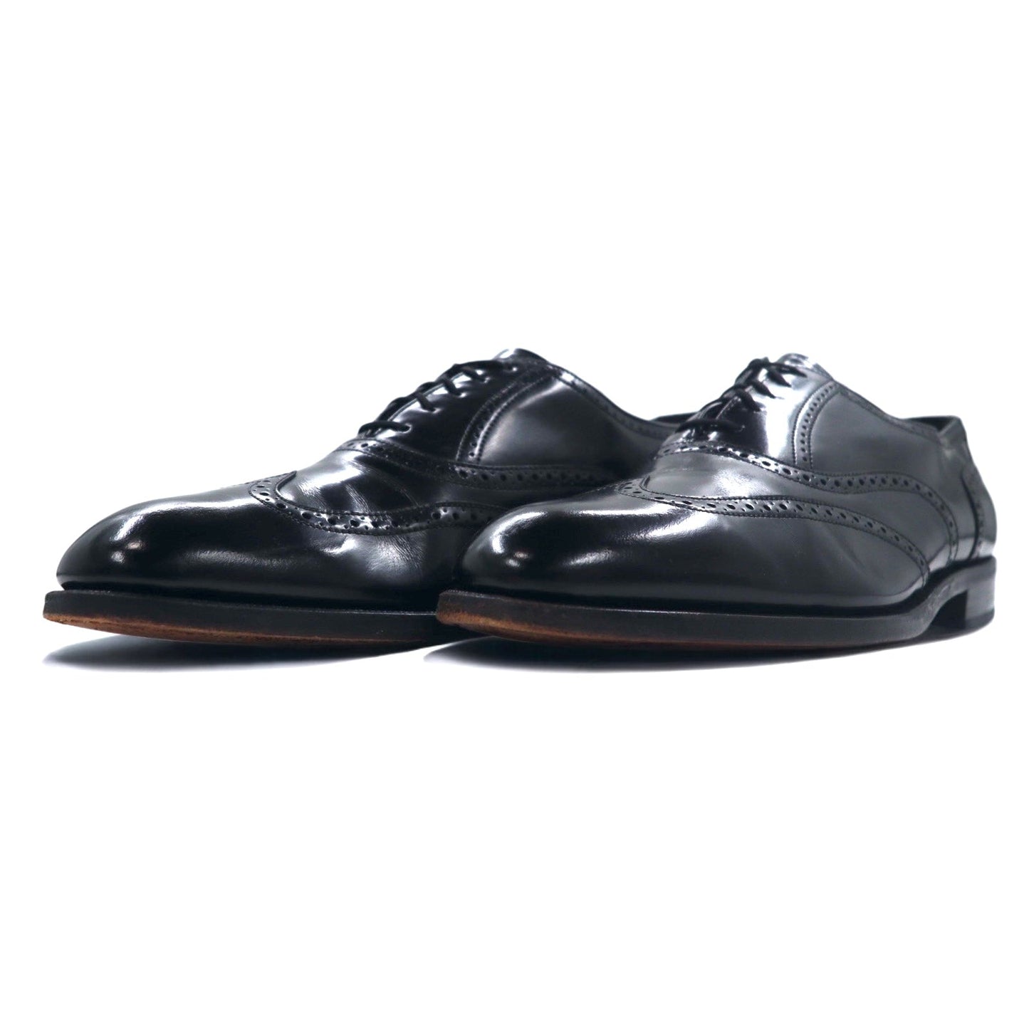 FLORSHEIM 80s Wingtip Medallion Dress Shoes, Size 28cm, Black Leather, 20364