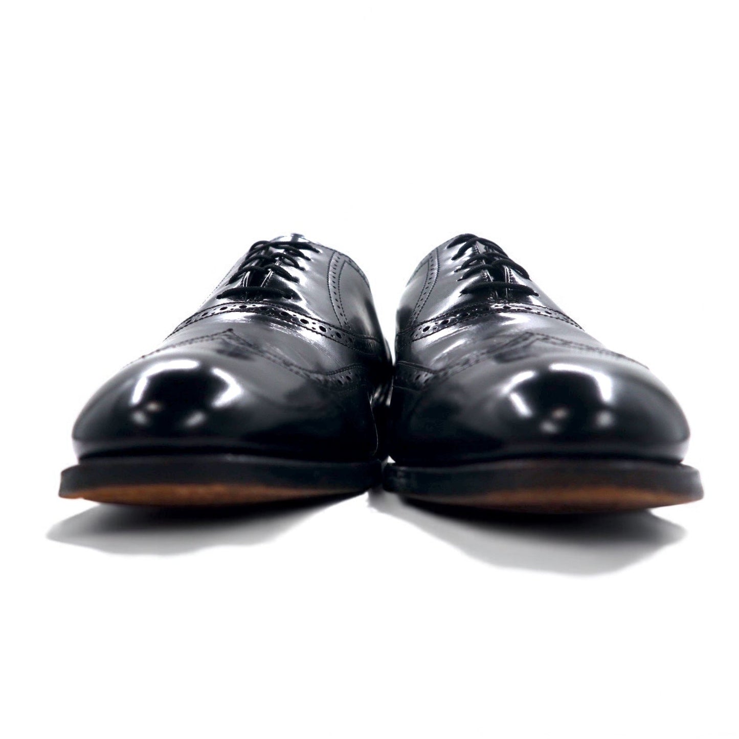 FLORSHEIM 80s Wingtip Medallion Dress Shoes, Size 28cm, Black Leather, 20364