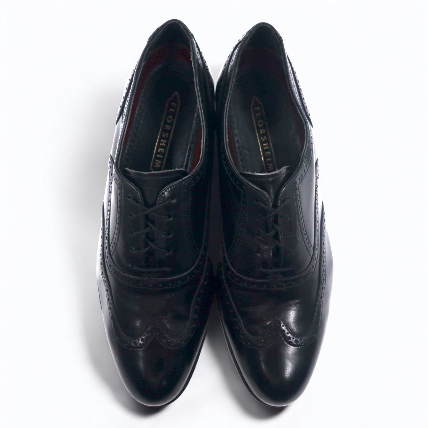 FLORSHEIM 80s Wingtip Medallion Dress Shoes, Size 28cm, Black Leather, 20364