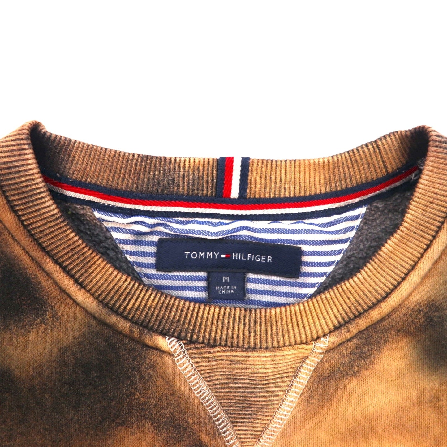 TOMMY HILFIGER Tie-Dye Front V Sweatshirt, Size M, Black, Printed Flag Logo