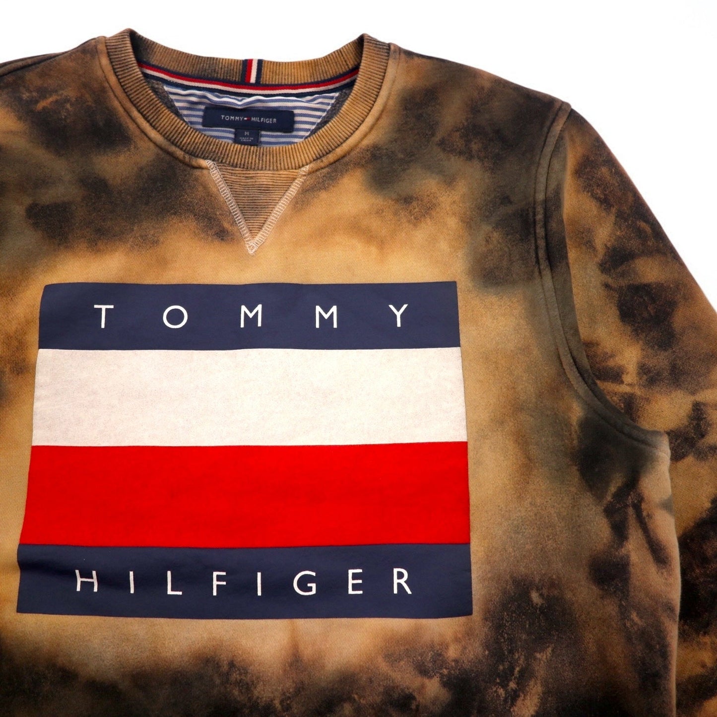 TOMMY HILFIGER Tie-Dye Front V Sweatshirt, Size M, Black, Printed Flag Logo