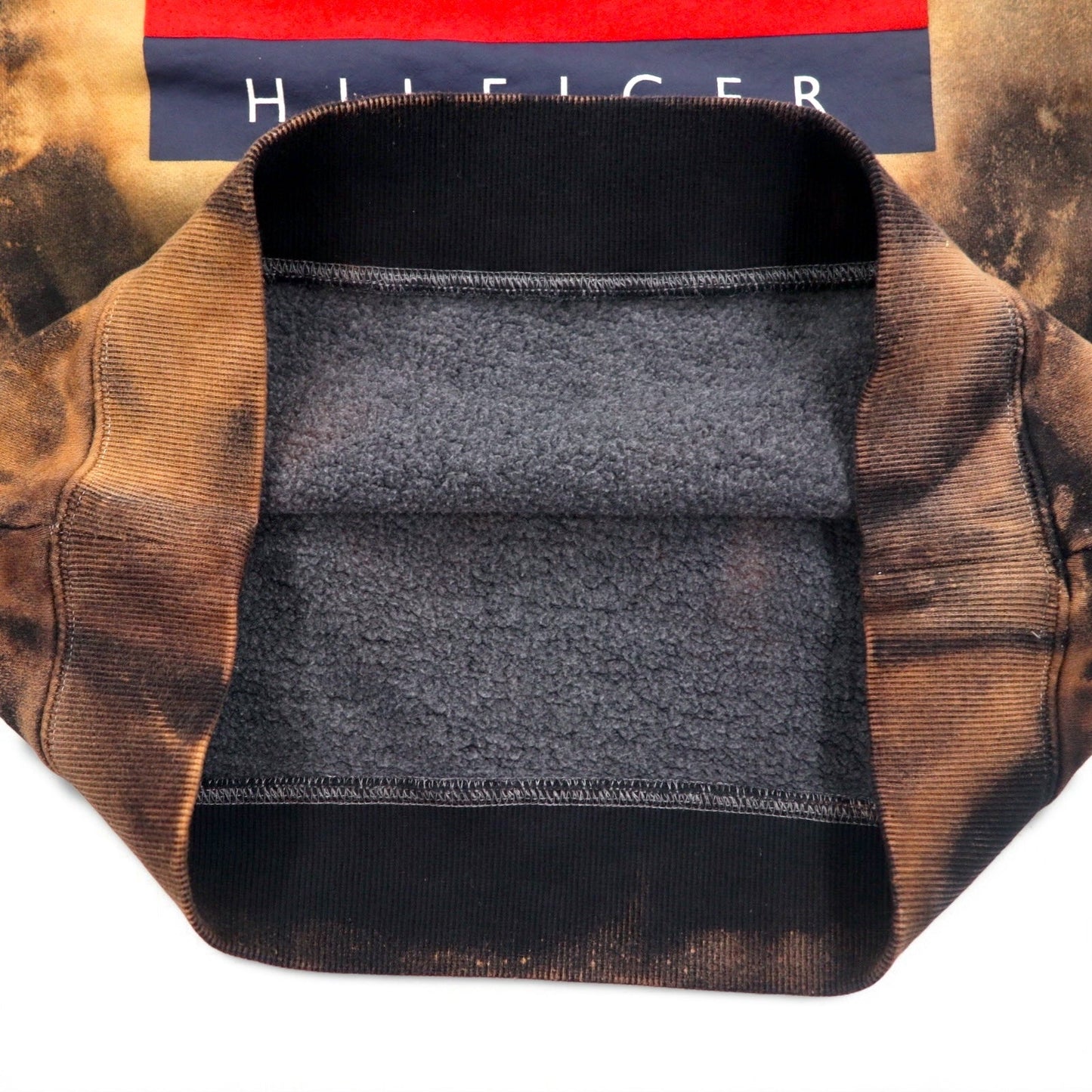 TOMMY HILFIGER Tie-Dye Front V Sweatshirt, Size M, Black, Printed Flag Logo