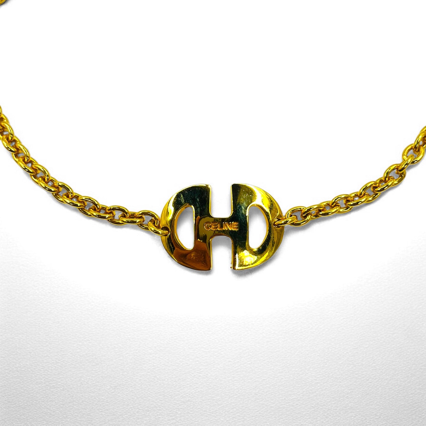 CELINE Vintage Horsebit Choker Necklace Pendant, Gold, Made in Italy