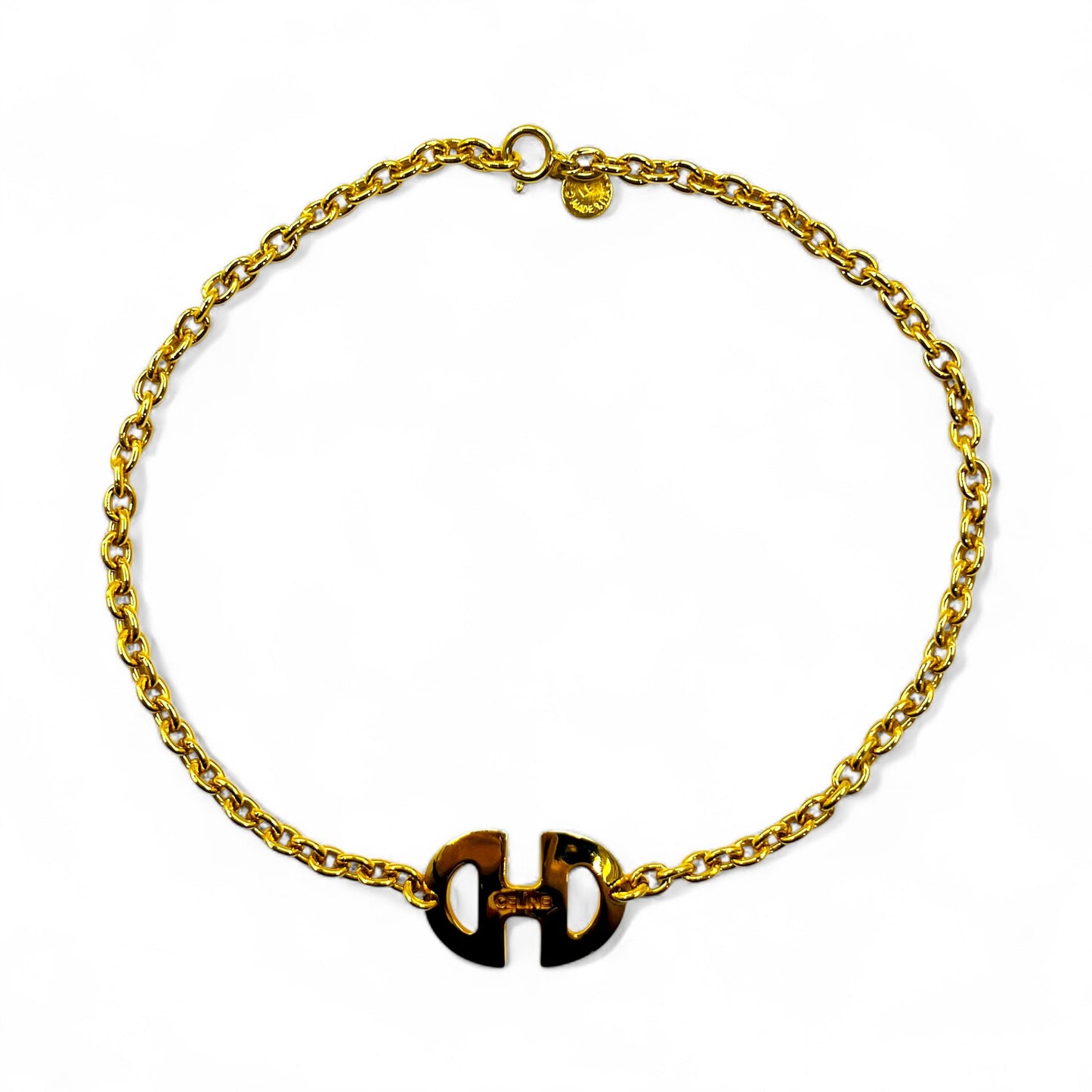 CELINE Vintage Horsebit Choker Necklace Pendant, Gold, Made in Italy