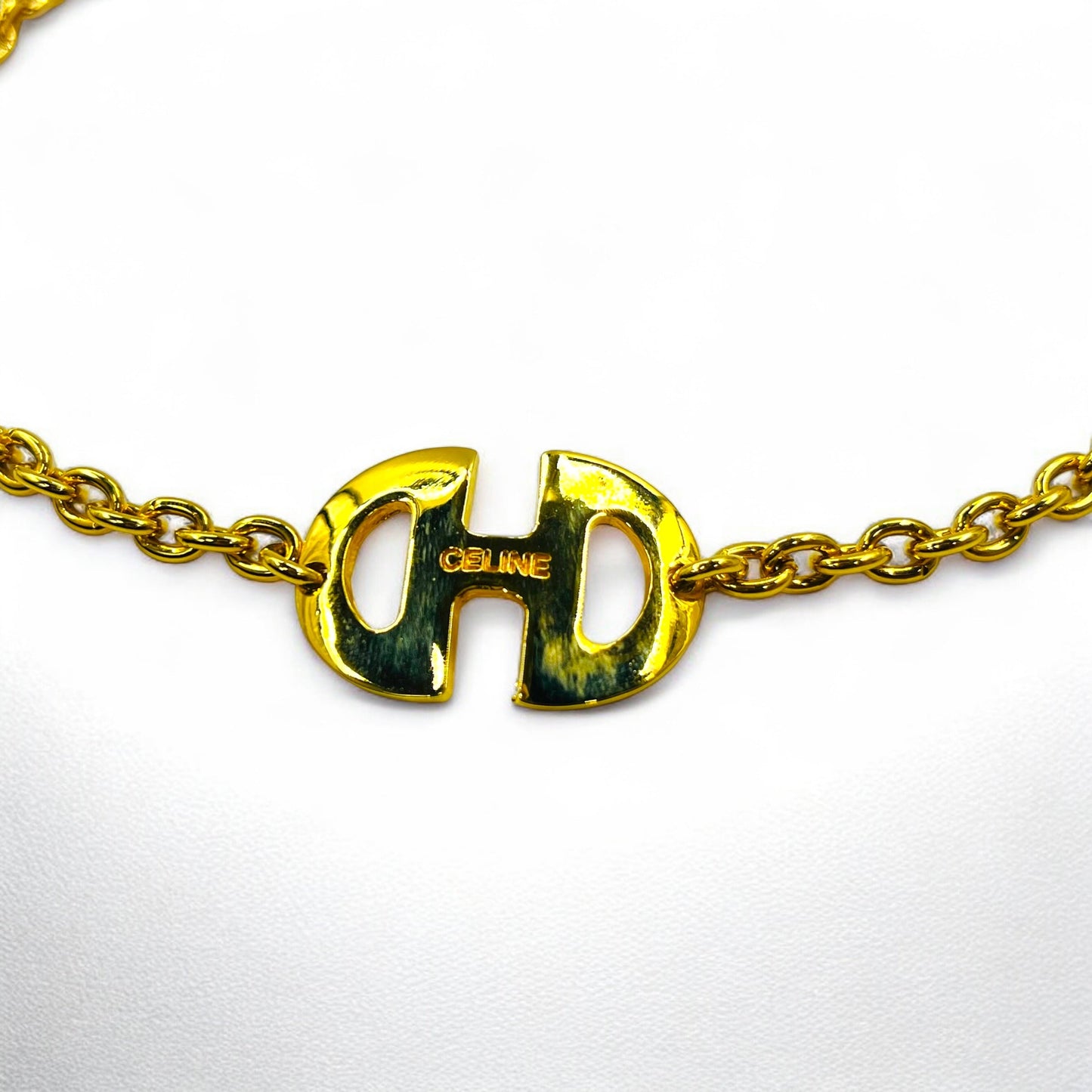 CELINE Vintage Horsebit Choker Necklace Pendant, Gold, Made in Italy