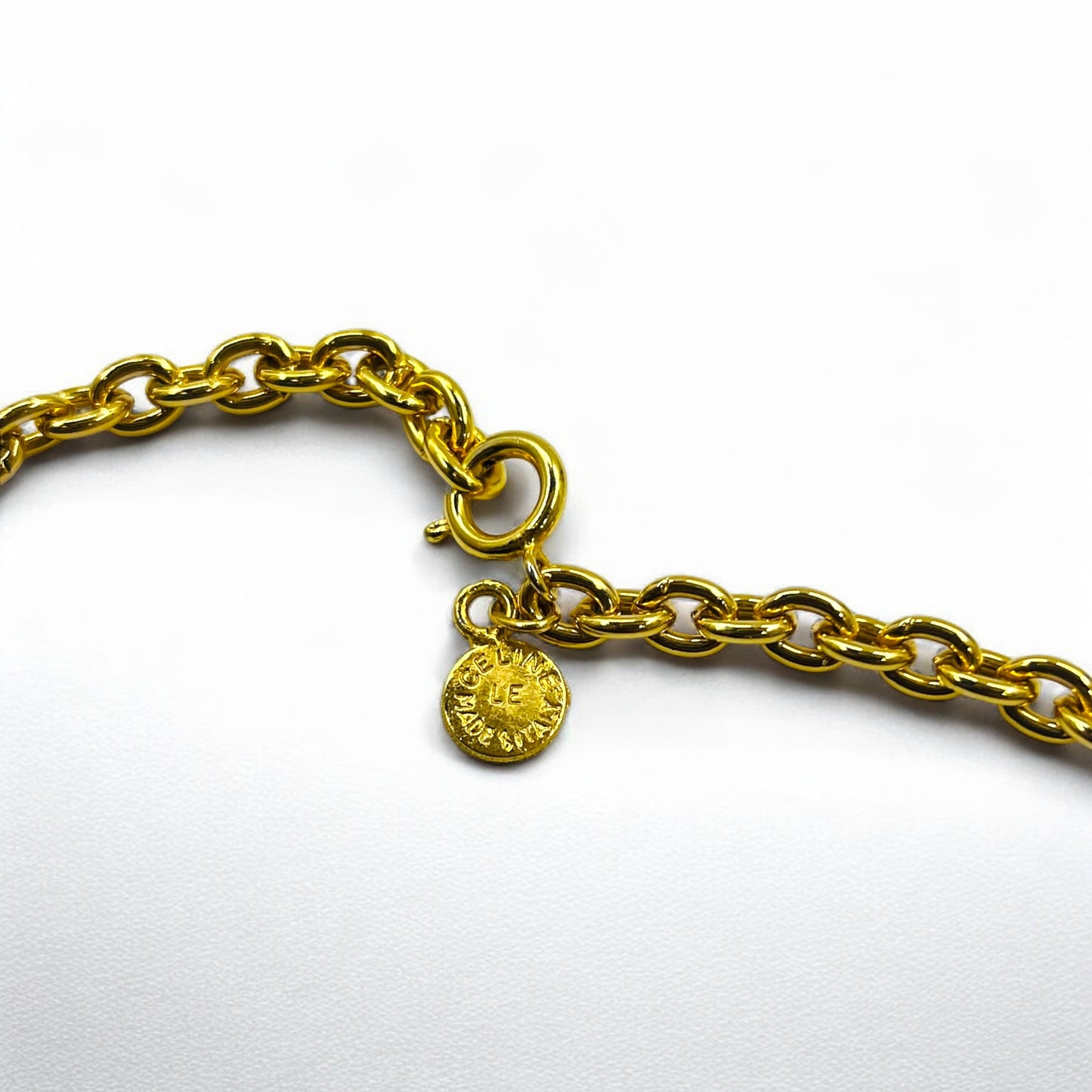 CELINE Vintage Horsebit Choker Necklace Pendant, Gold, Made in Italy