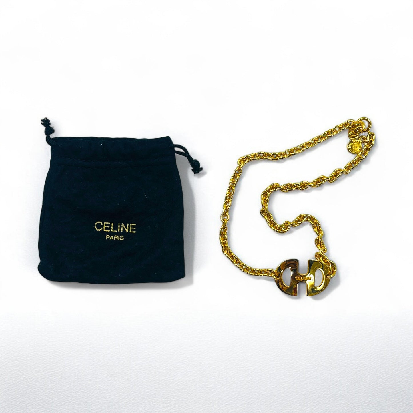 CELINE Vintage Horsebit Choker Necklace Pendant, Gold, Made in Italy