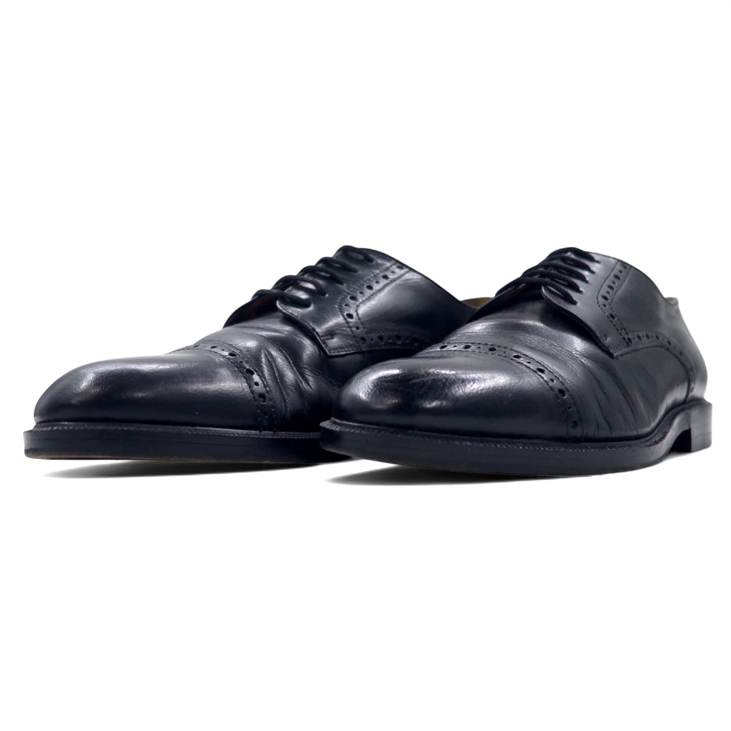Edward Brothers European-made straight-tip medallion dress shoes, size 25.5cm, black leather