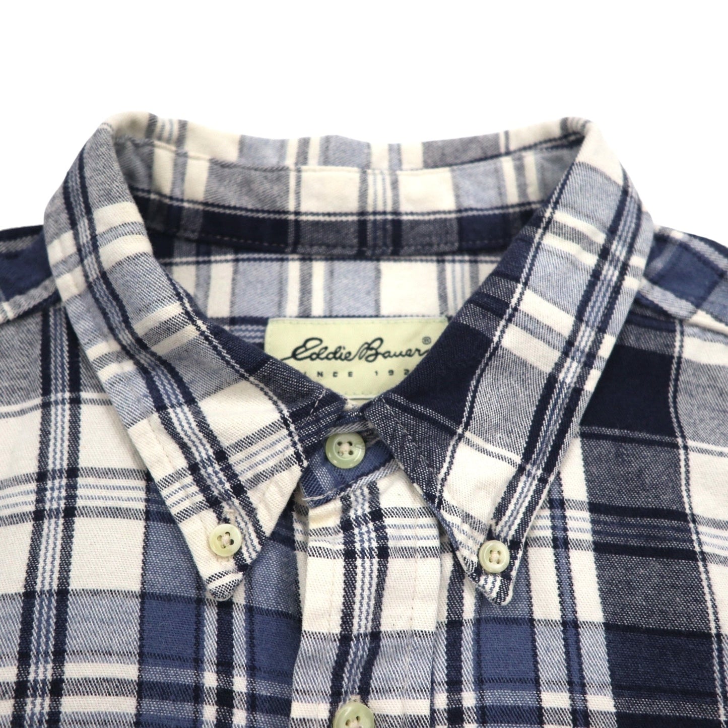 Eddie Bauer 90s Button-Down Flannel Shirt, XL, White and Navy Check, Cotton