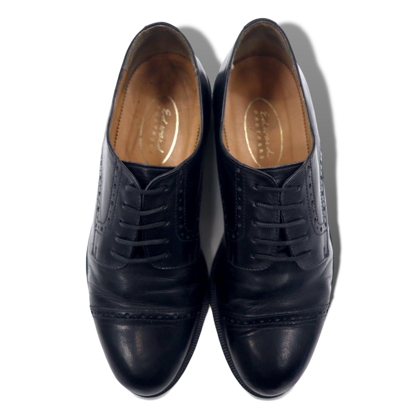Edward Brothers European-made straight-tip medallion dress shoes, size 25.5cm, black leather