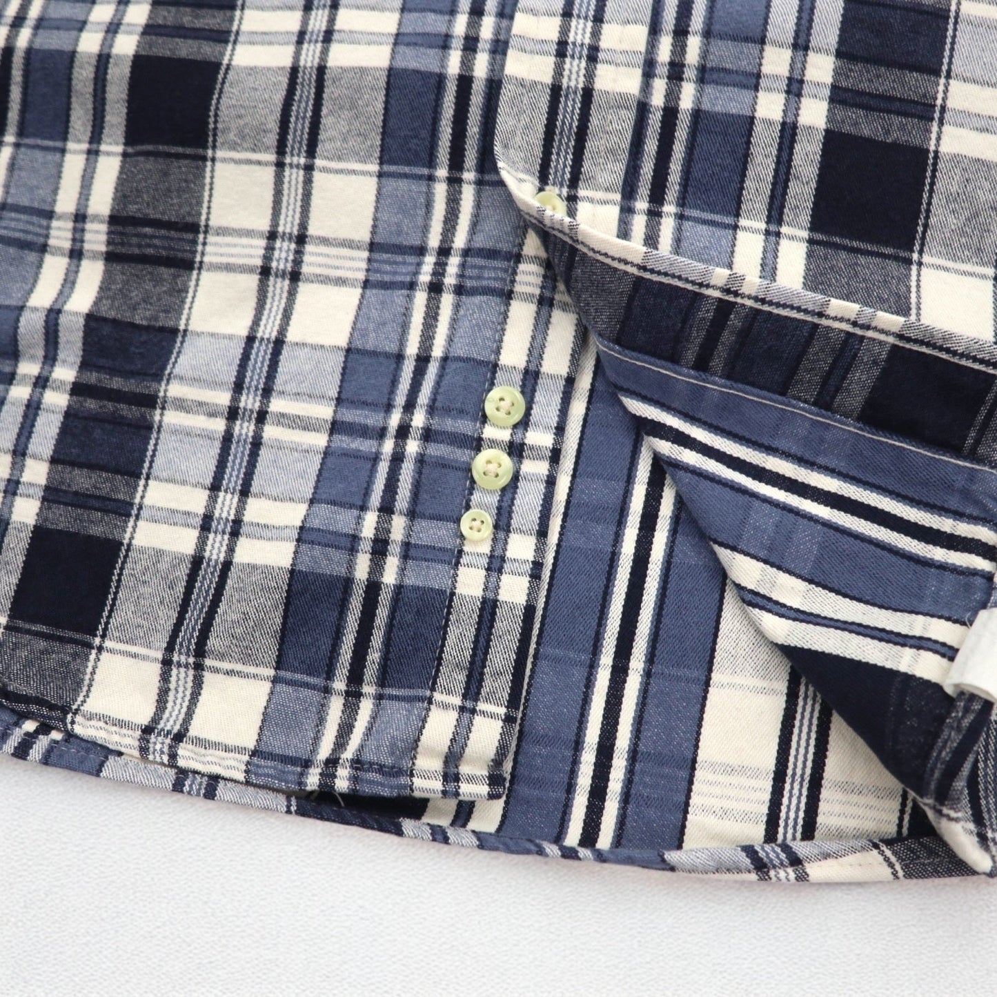 Eddie Bauer 90s Button-Down Flannel Shirt, XL, White and Navy Check, Cotton