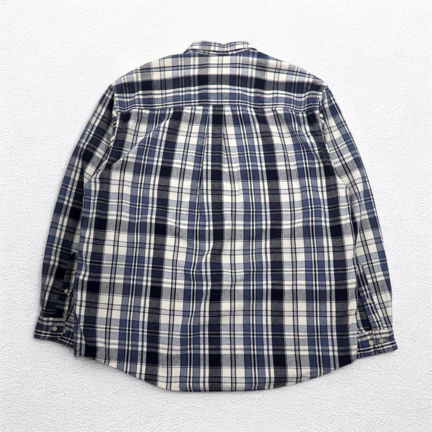 Eddie Bauer 90s Button-Down Flannel Shirt, XL, White and Navy Check, Cotton