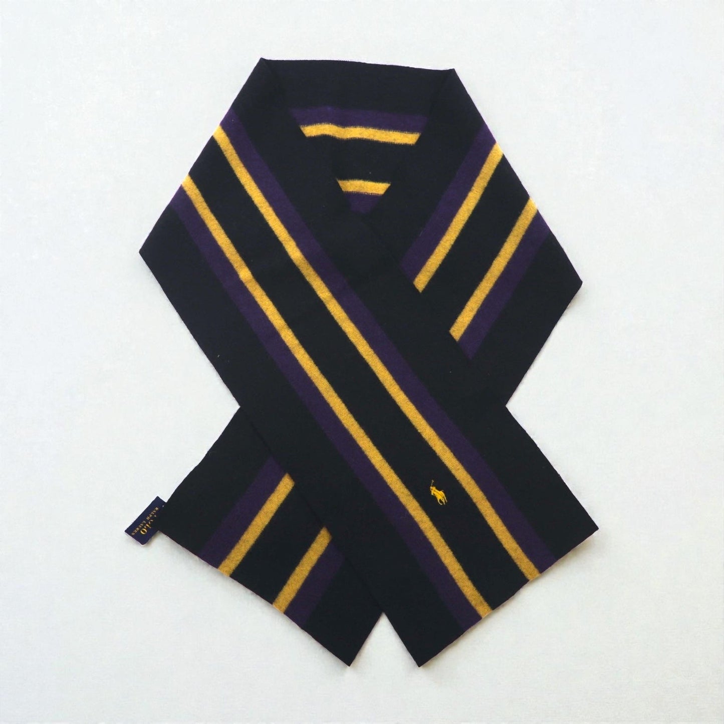 Polo Ralph Lauren プレッピー スクールカラー ストライプ ラムウール マフラー 羊毛 スモールポニー刺繡 未使用品