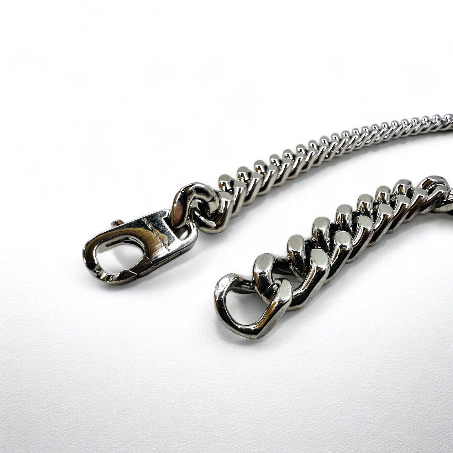 FENDI Metal Chain Necklace, Silver, Curb Chain, Baguette Link, MP4722, Made in Italy