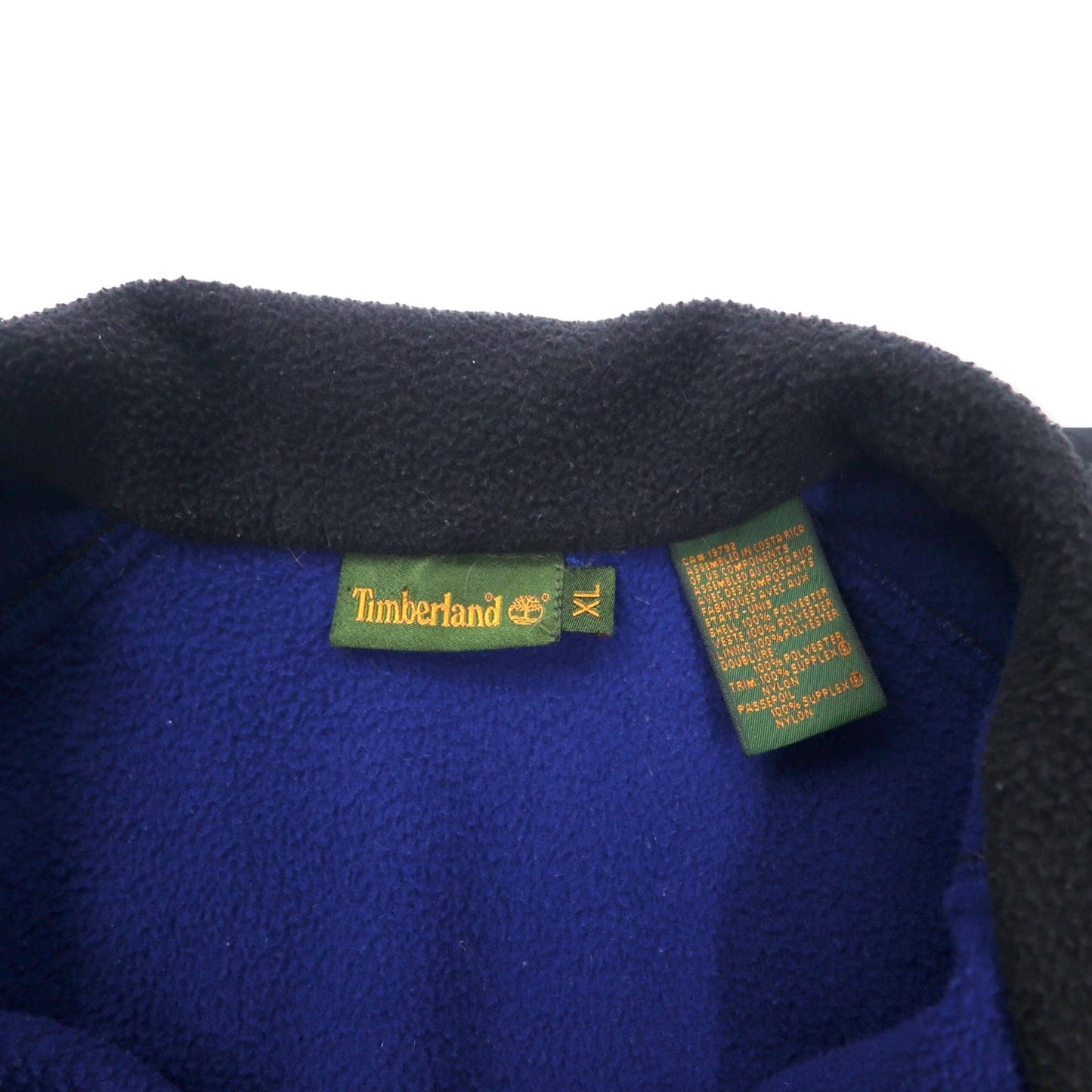 Timberland 90s Full-Zip Fleece Jacket, Navy, Polyester, XL, with Nylon and Polyester Trim, One-Point Logo Embroidery, Oversized