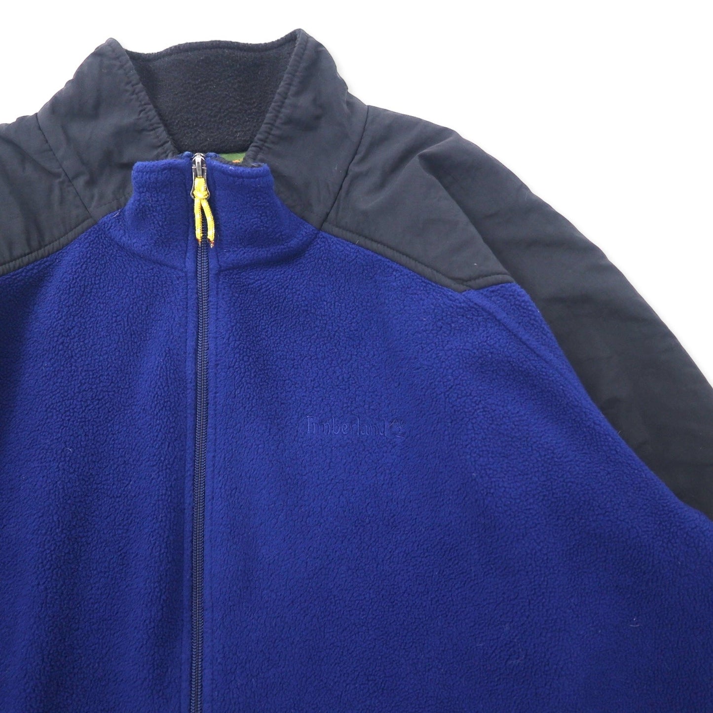 Timberland 90s Full-Zip Fleece Jacket, Navy, Polyester, XL, with Nylon and Polyester Trim, One-Point Logo Embroidery, Oversized