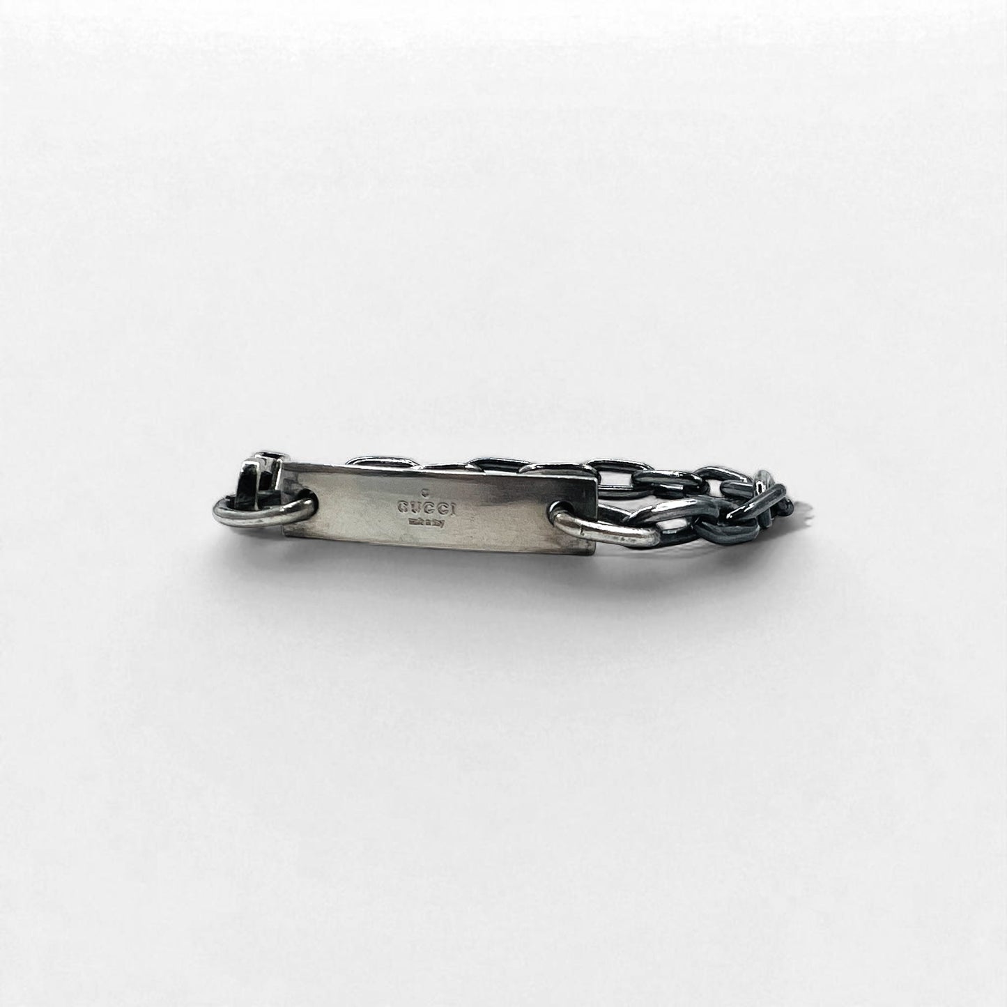 GUCCI Vintage ID Silver Chain Bracelet in SV925 with Logo Plate, Made in Italy